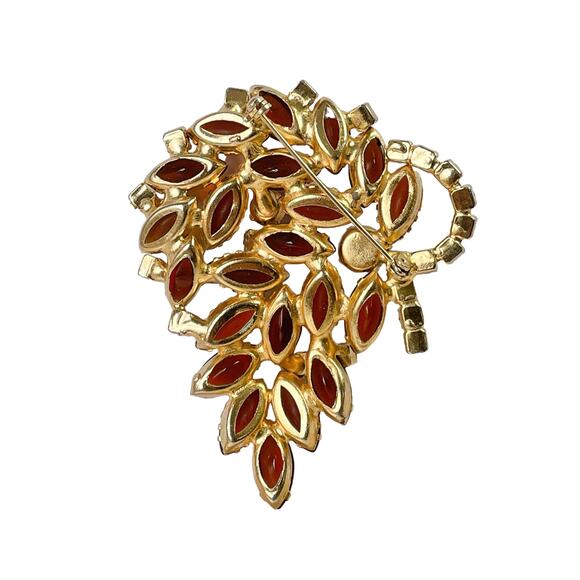 1960s Delizza & Elster Brown Glass AB Rhinestone Stylized Leaf  Demi Parure - Picture 3 of 6